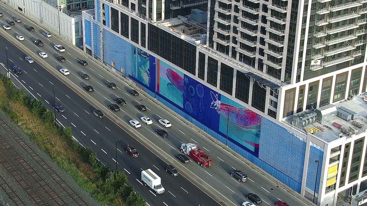 Vibrant Art Installation Underway at Mirabella Condos to Liven Up the Gardiner Expressway